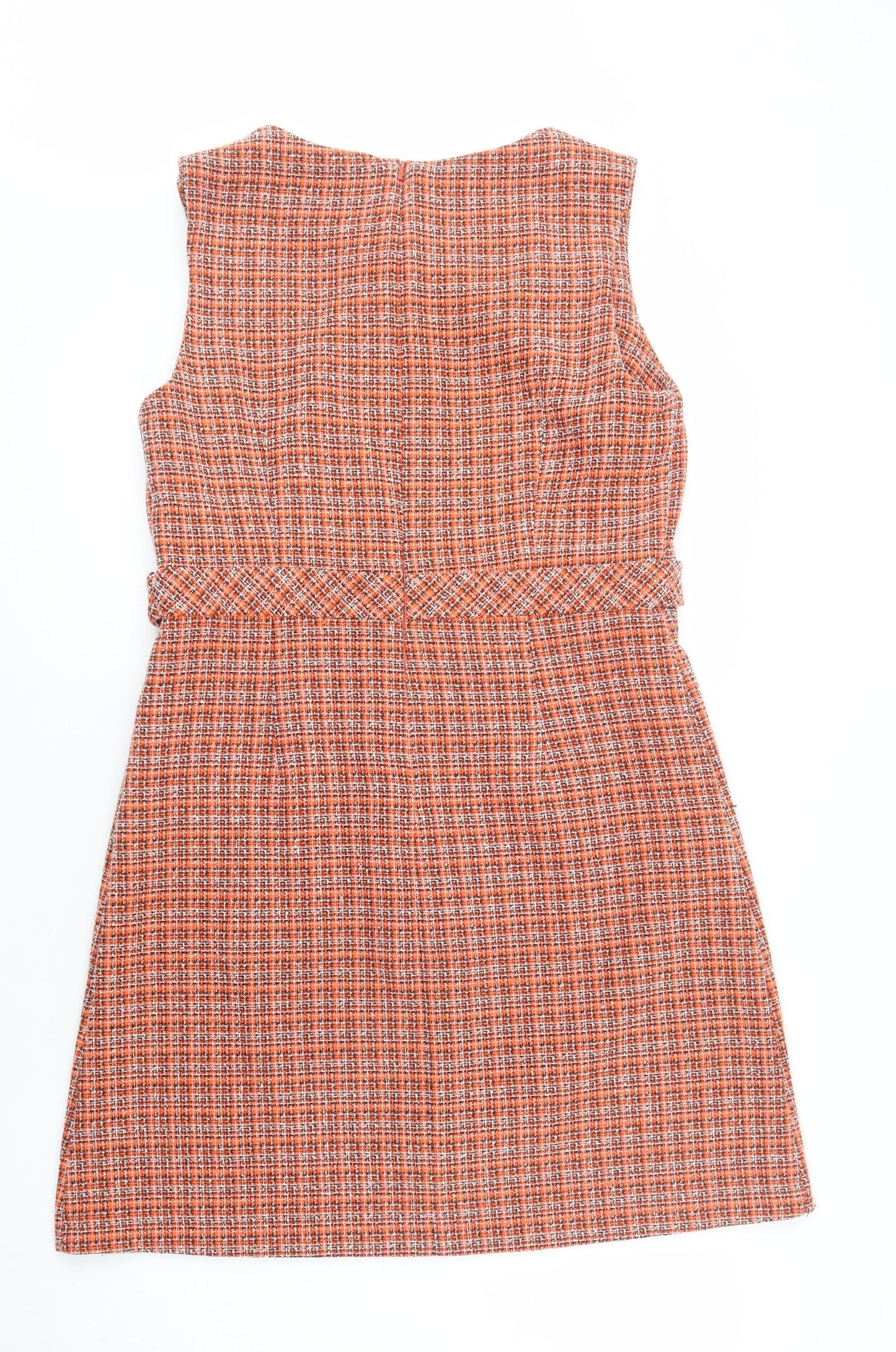 TU Womens Orange Plaid Polyester Shift  Size 14  Boat Neck Zip