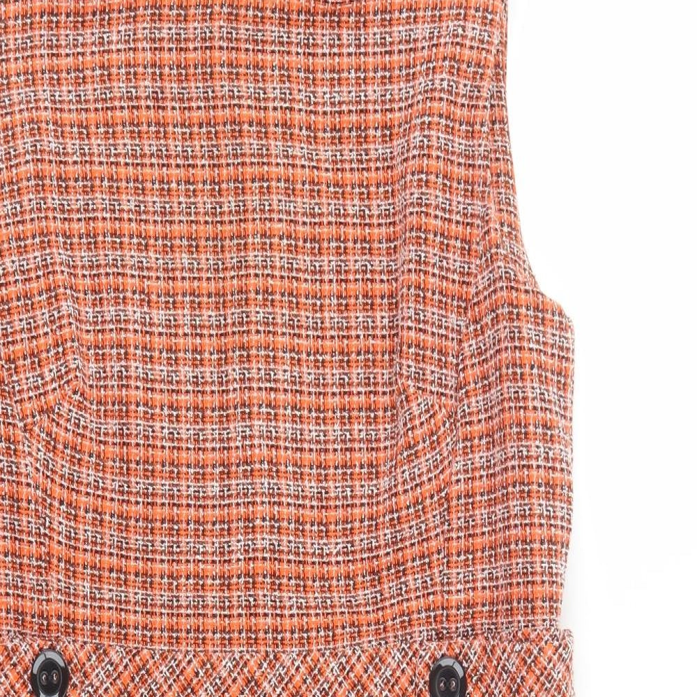 TU Womens Orange Plaid Polyester Shift  Size 14  Boat Neck Zip