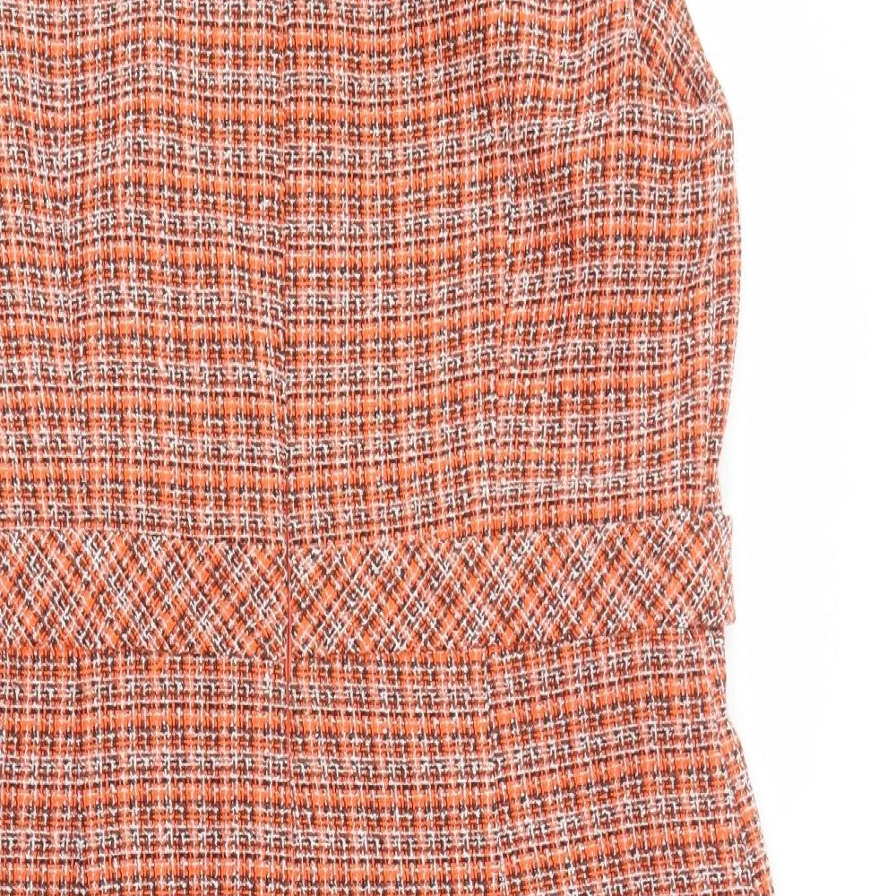 TU Womens Orange Plaid Polyester Shift  Size 14  Boat Neck Zip
