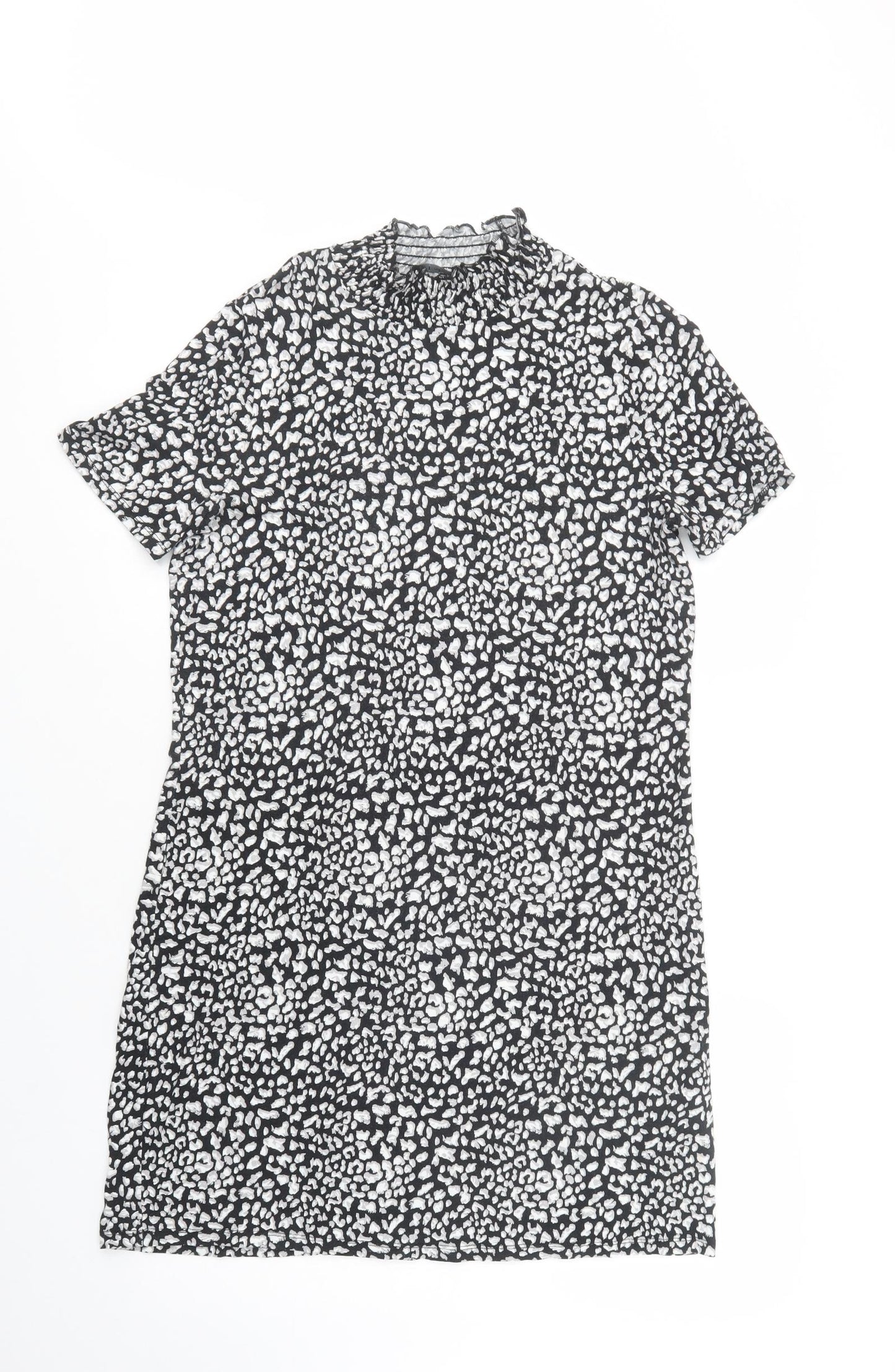 F&F Womens Black Animal Print Viscose Shift  Size 14  High Neck Pullover