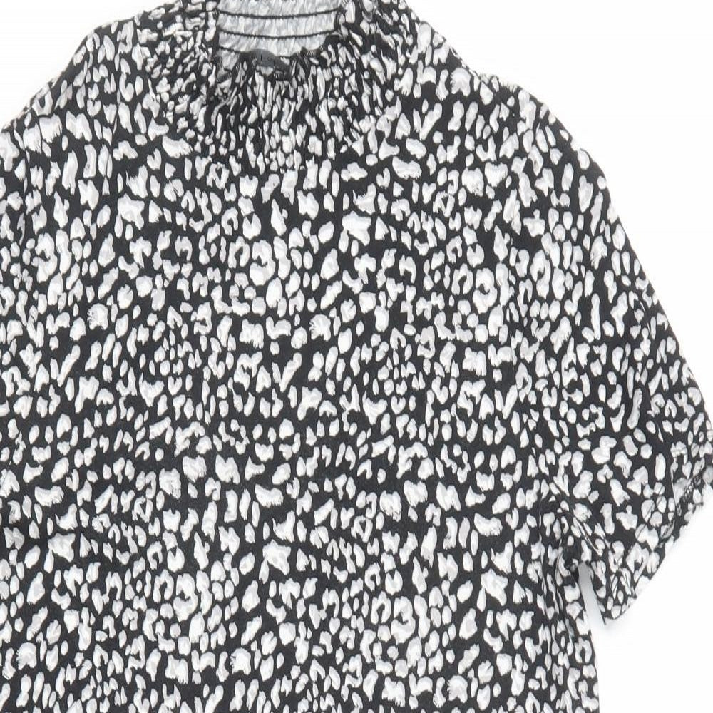 F&F Womens Black Animal Print Viscose Shift  Size 14  High Neck Pullover