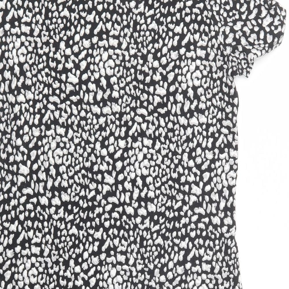 F&F Womens Black Animal Print Viscose Shift  Size 14  High Neck Pullover