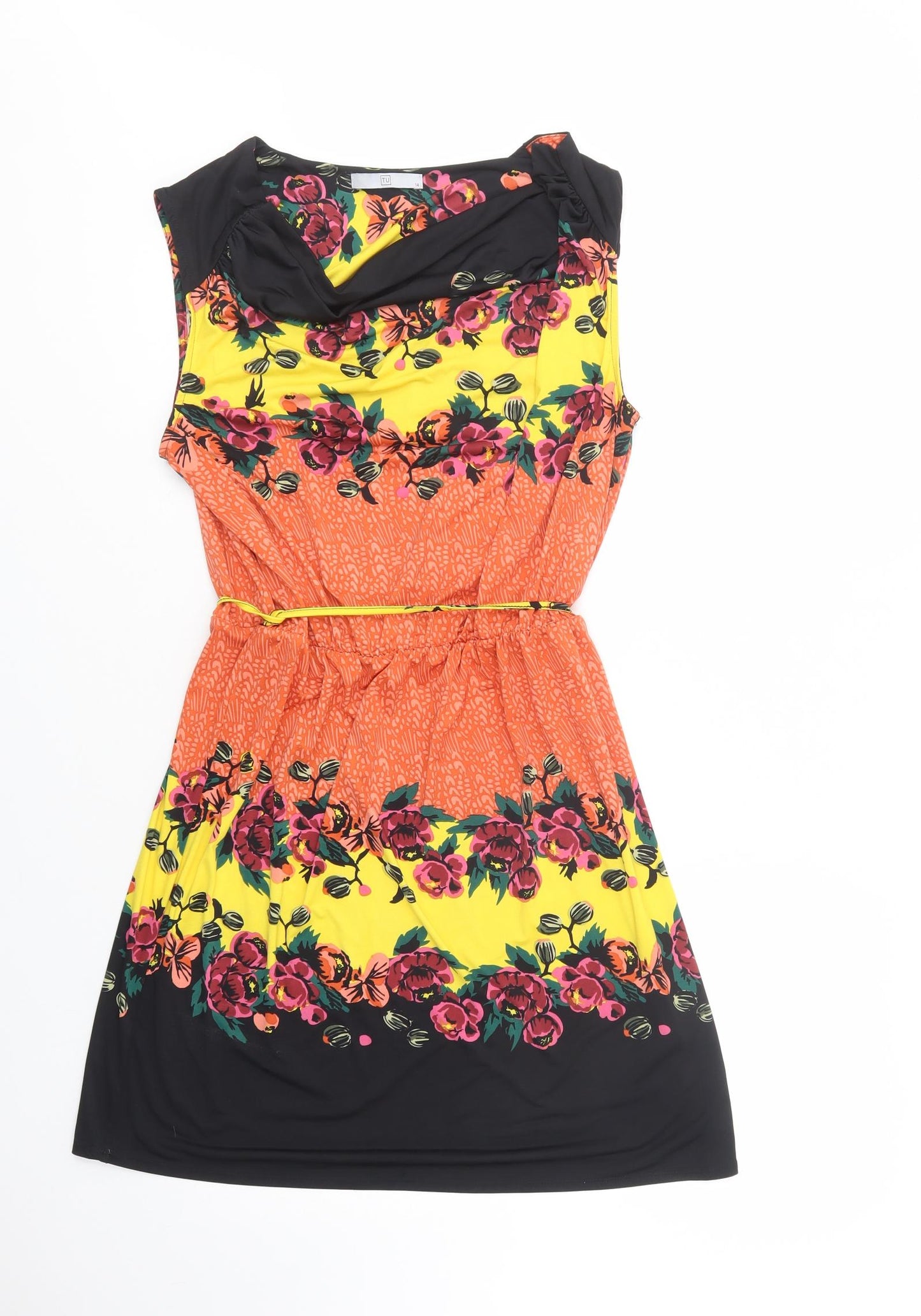 TU Womens Multicoloured Floral Polyester Fit & Flare  Size 14  Cowl Neck Tie