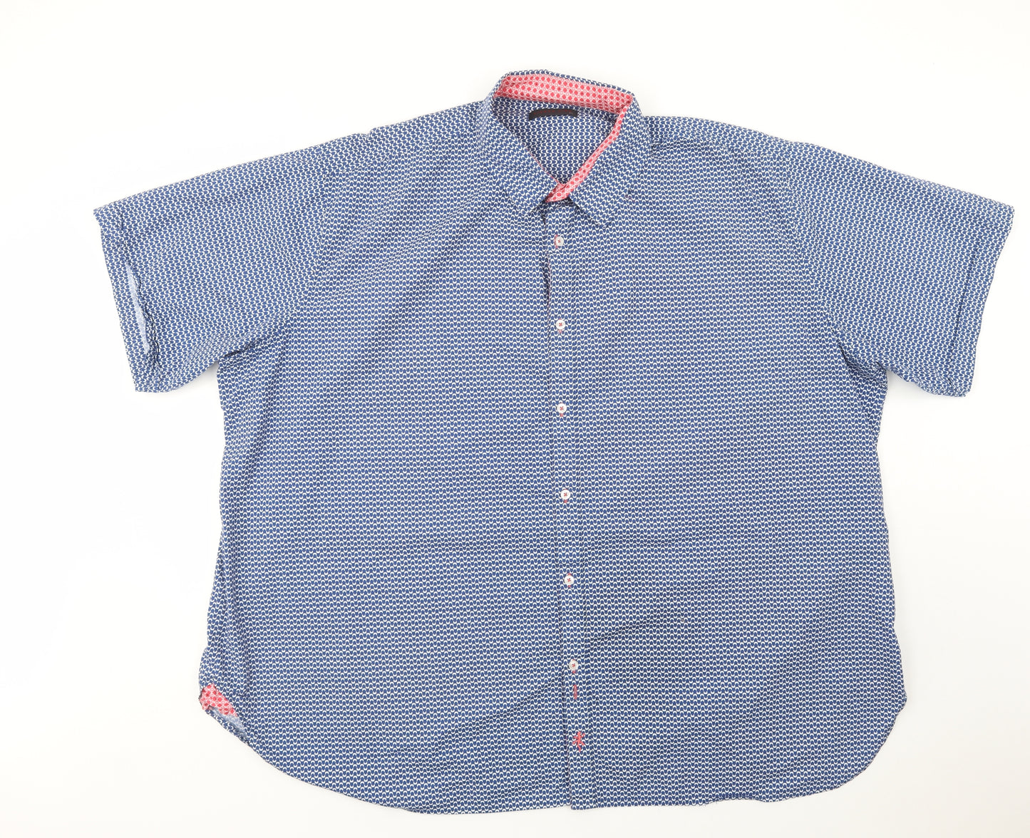 Lizard King Mens Blue Geometric Cotton  Button-Up Size 4XL Collared Button
