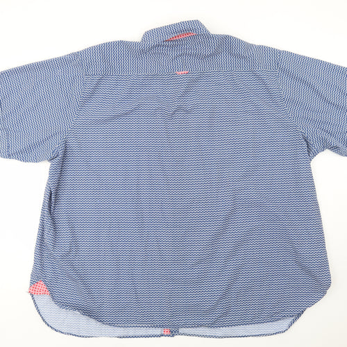 Lizard King Mens Blue Geometric Cotton  Button-Up Size 4XL Collared Button
