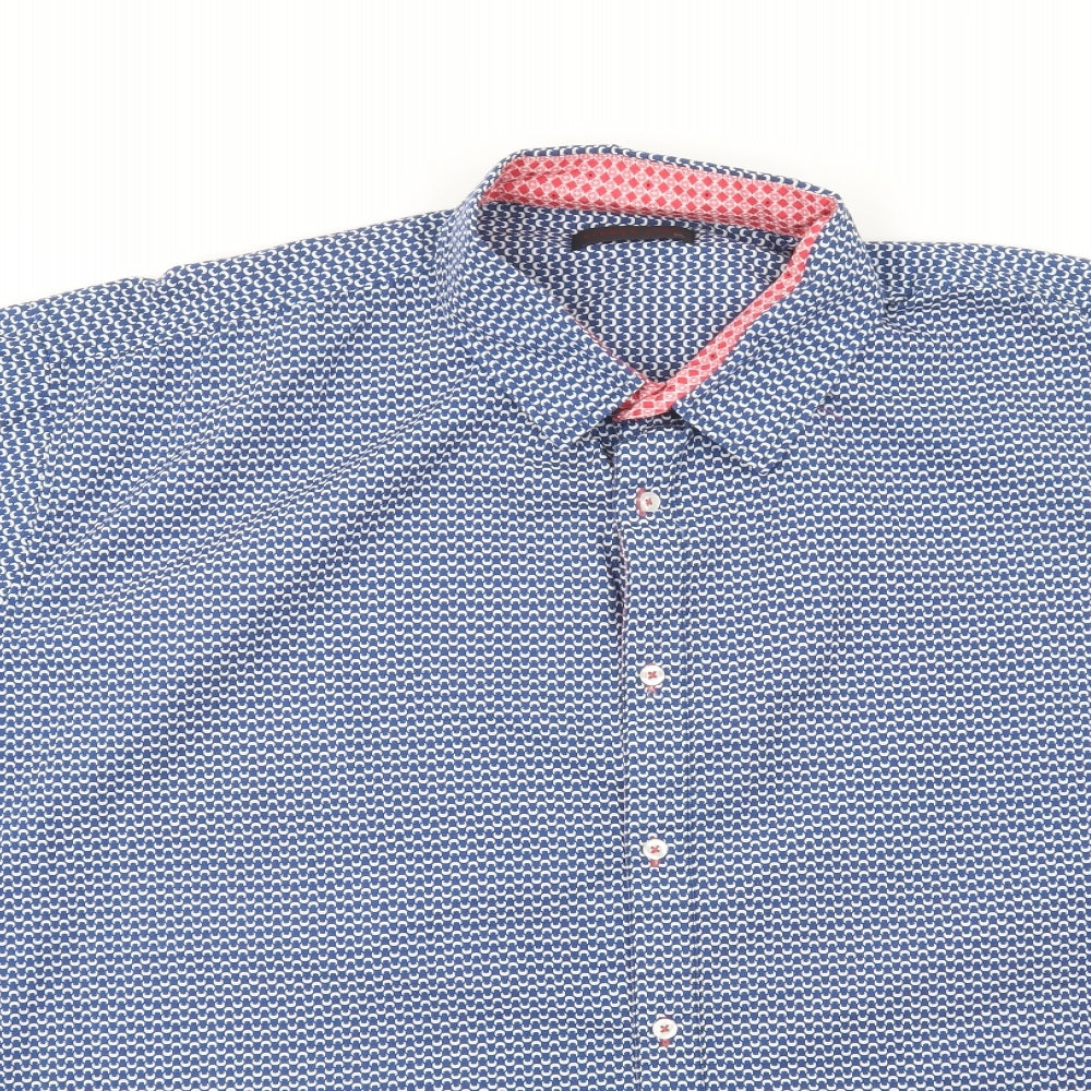 Lizard King Mens Blue Geometric Cotton  Button-Up Size 4XL Collared Button