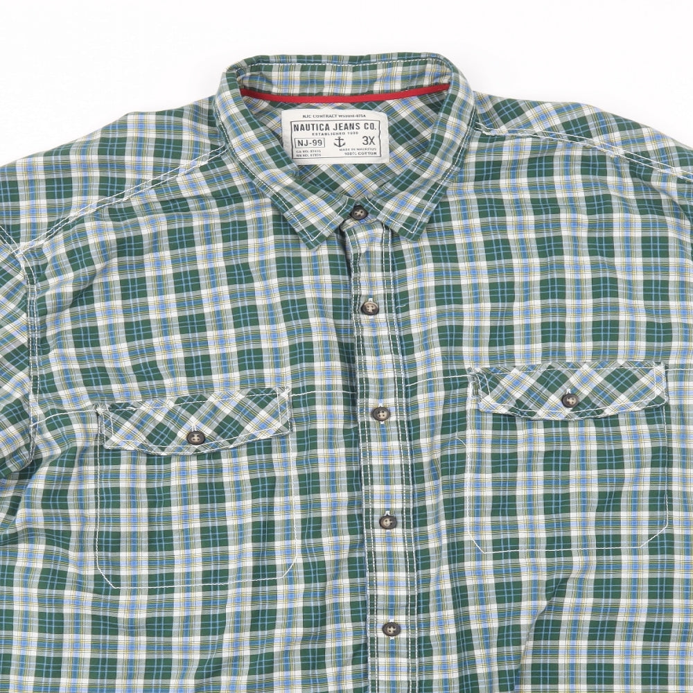 Nautica Mens Green Plaid Cotton  Button-Up Size 3XL Collared Button