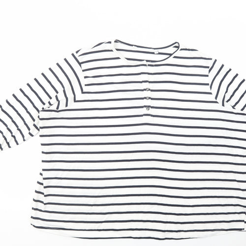 JD Williams Womens White Striped Cotton Basic T-Shirt Size 28 Crew Neck