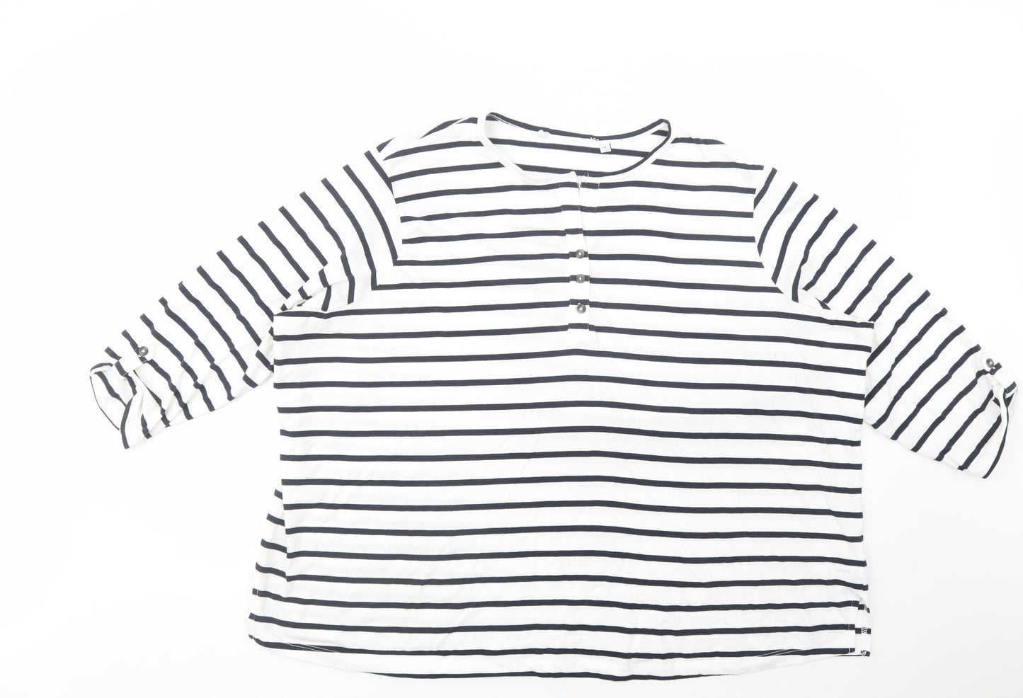 JD Williams Womens White Striped Cotton Basic T-Shirt Size 28 Crew Neck