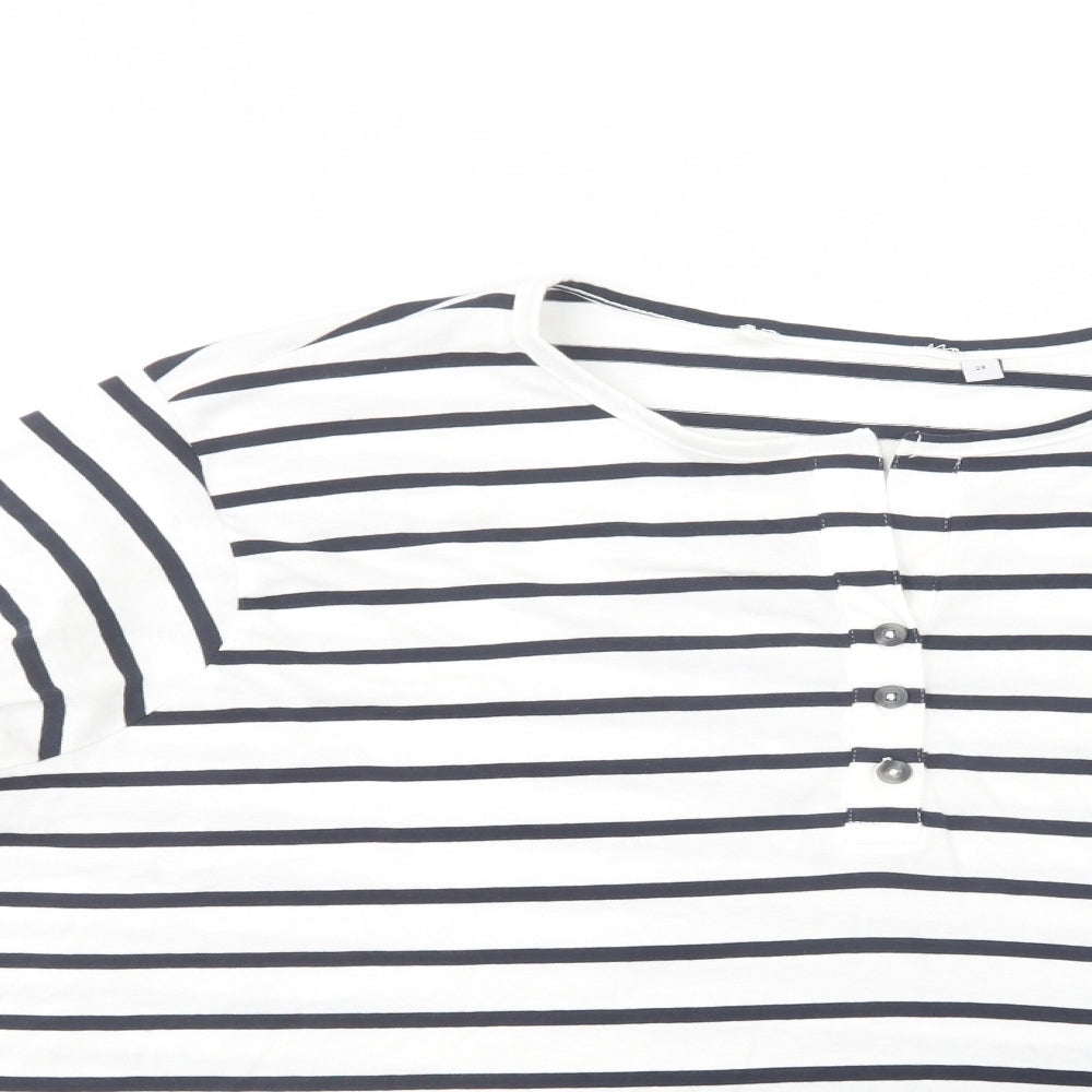 JD Williams Womens White Striped Cotton Basic T-Shirt Size 28 Crew Neck