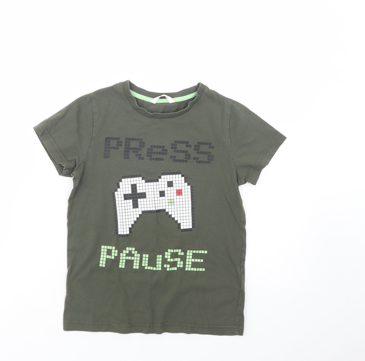 Marks Boys Green  Cotton Pullover T-Shirt Size 7-8 Years Crew Neck Pullover - Game Console