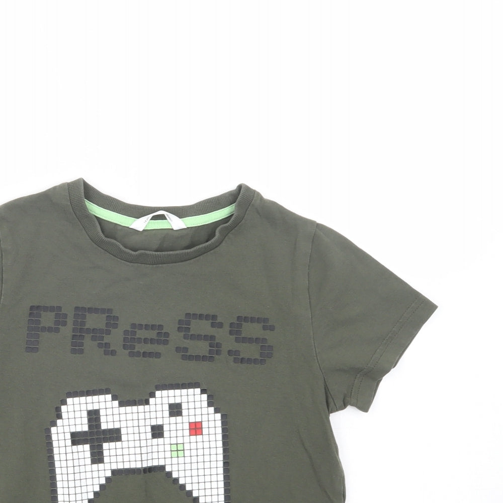 Marks Boys Green  Cotton Pullover T-Shirt Size 7-8 Years Crew Neck Pullover - Game Console