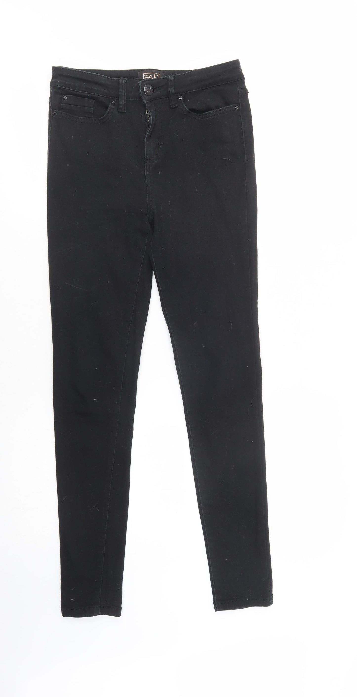 F&F Womens Black  Cotton Skinny Jeans Size 8 L30 in Regular Button