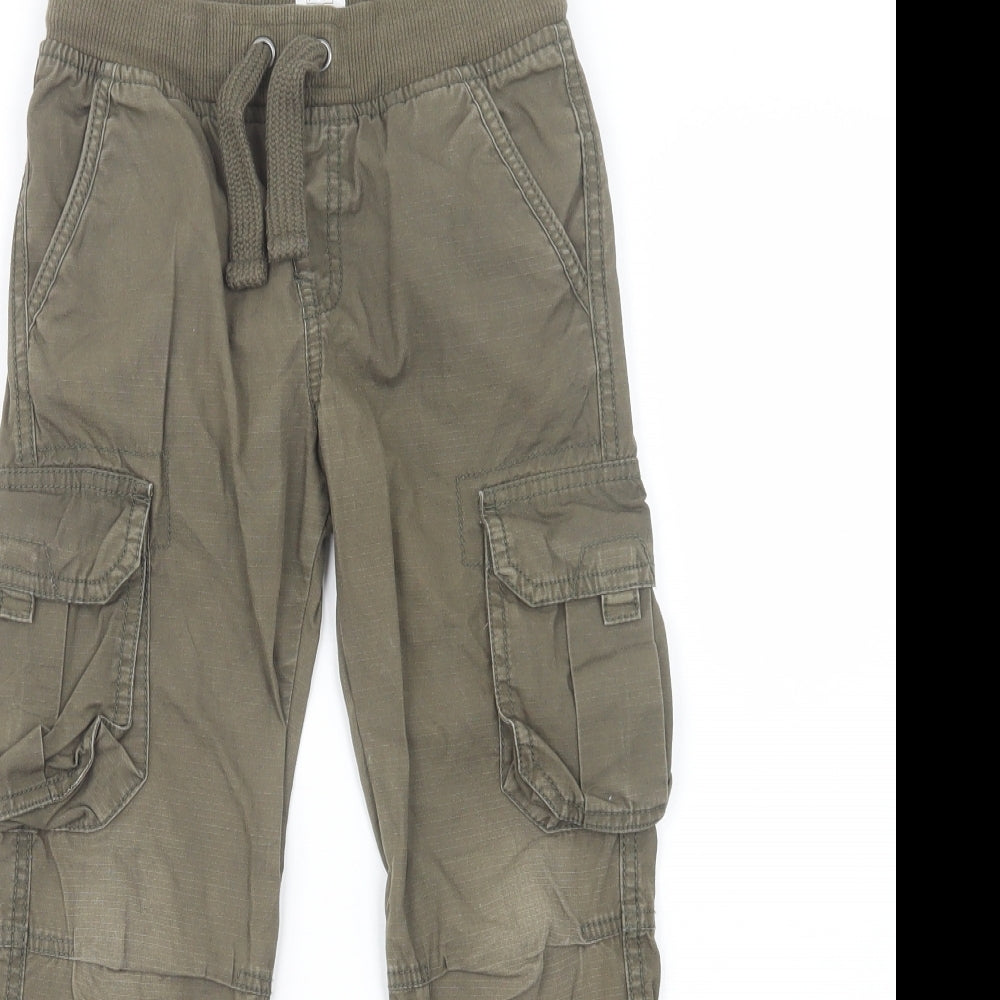 F&F Boys Green  Cotton Cargo Trousers Size 7-8 Years  Regular Drawstring