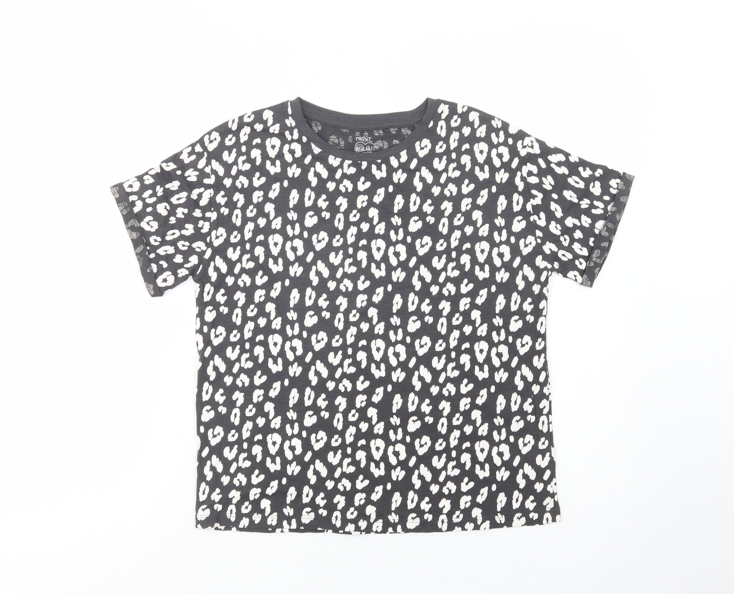 NEXT Girls Grey Animal Print Cotton Basic T-Shirt Size 11 Years Crew Neck Pullover