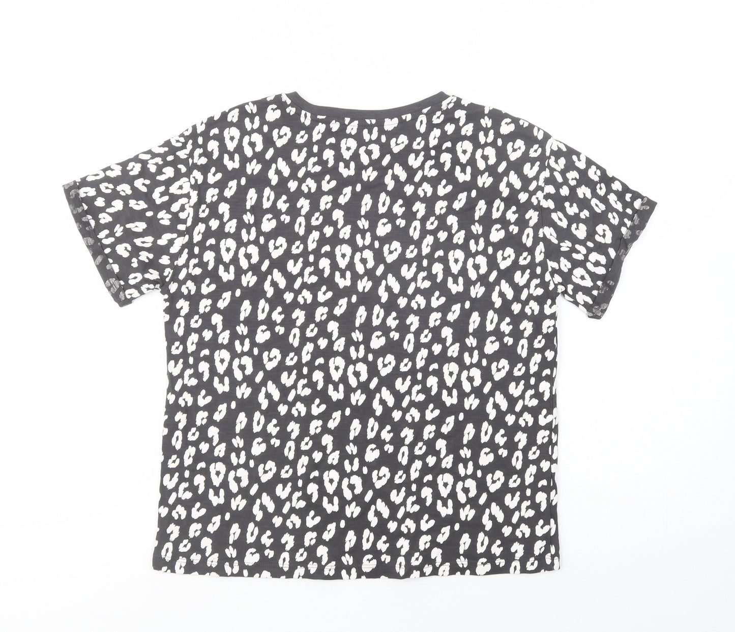 NEXT Girls Grey Animal Print Cotton Basic T-Shirt Size 11 Years Crew Neck Pullover