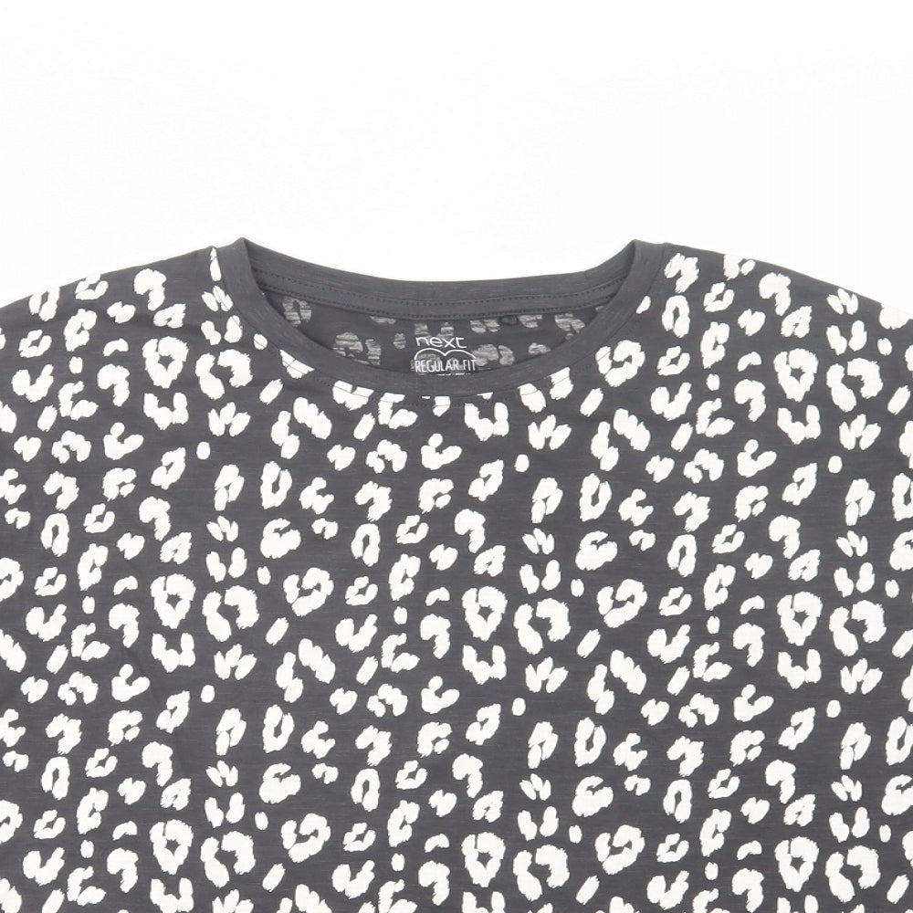 NEXT Girls Grey Animal Print Cotton Basic T-Shirt Size 11 Years Crew Neck Pullover