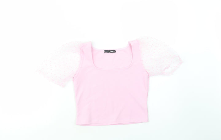Quiz Womens Pink Polyester Cropped Blouse Size 8 Square Neck