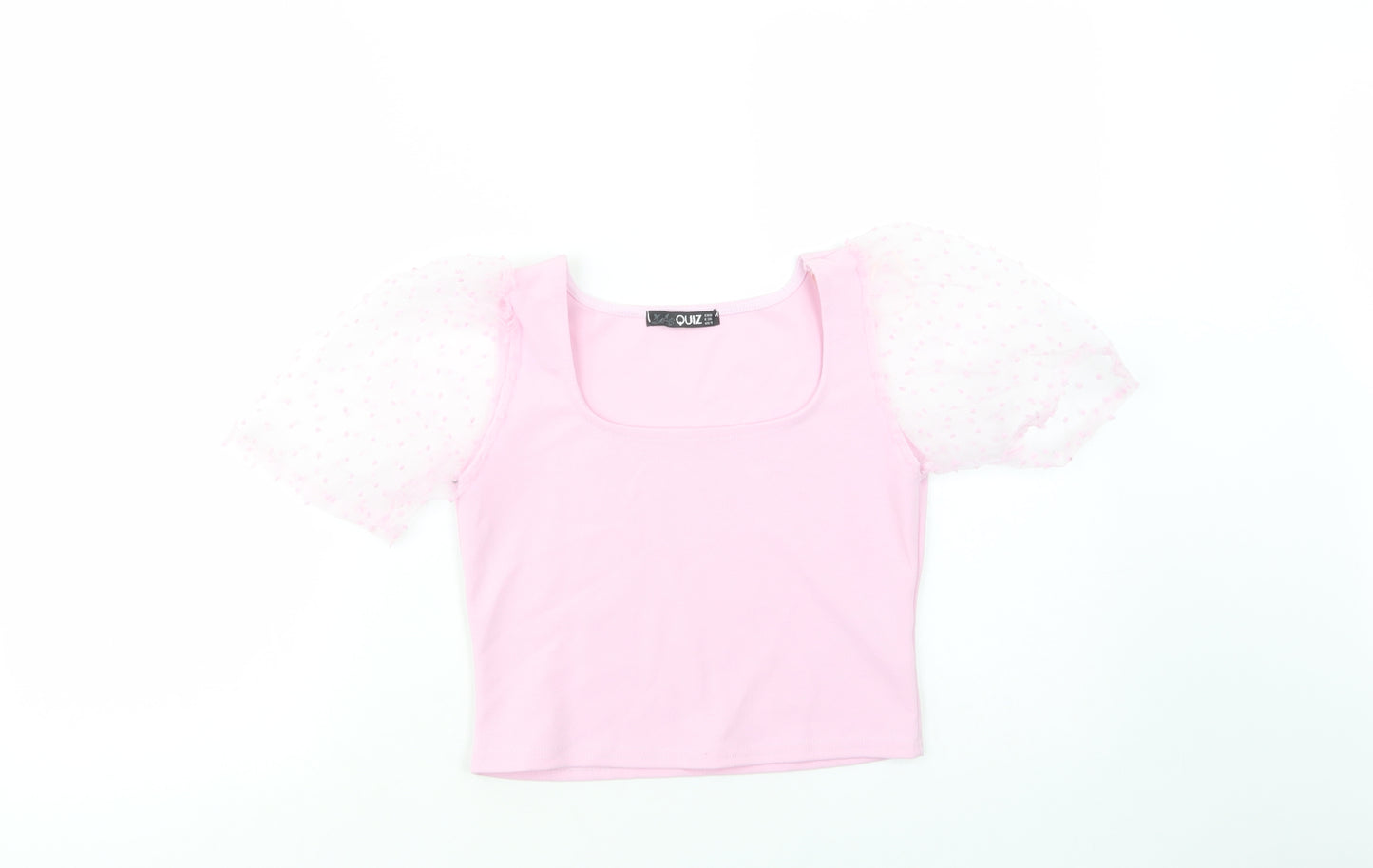 Quiz Womens Pink  Polyester Cropped Blouse Size 8 Square Neck