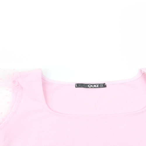 Quiz Womens Pink  Polyester Cropped Blouse Size 8 Square Neck