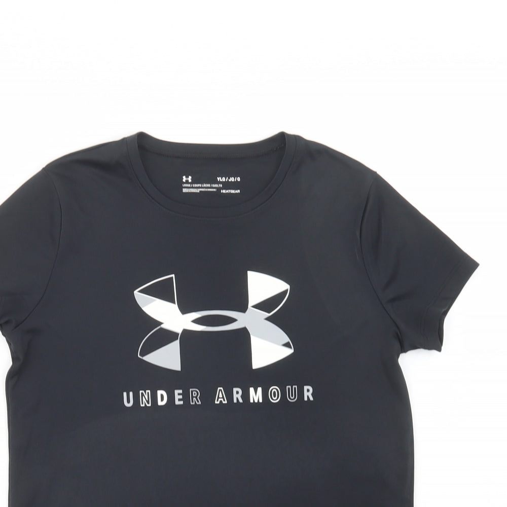 Under armour Girls Black  Polyester Pullover T-Shirt Size 11-12 Years Crew Neck Pullover