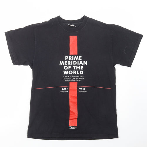 Fruit of the Loom Mens Black  Cotton  T-Shirt Size M Crew Neck  - Greenwich