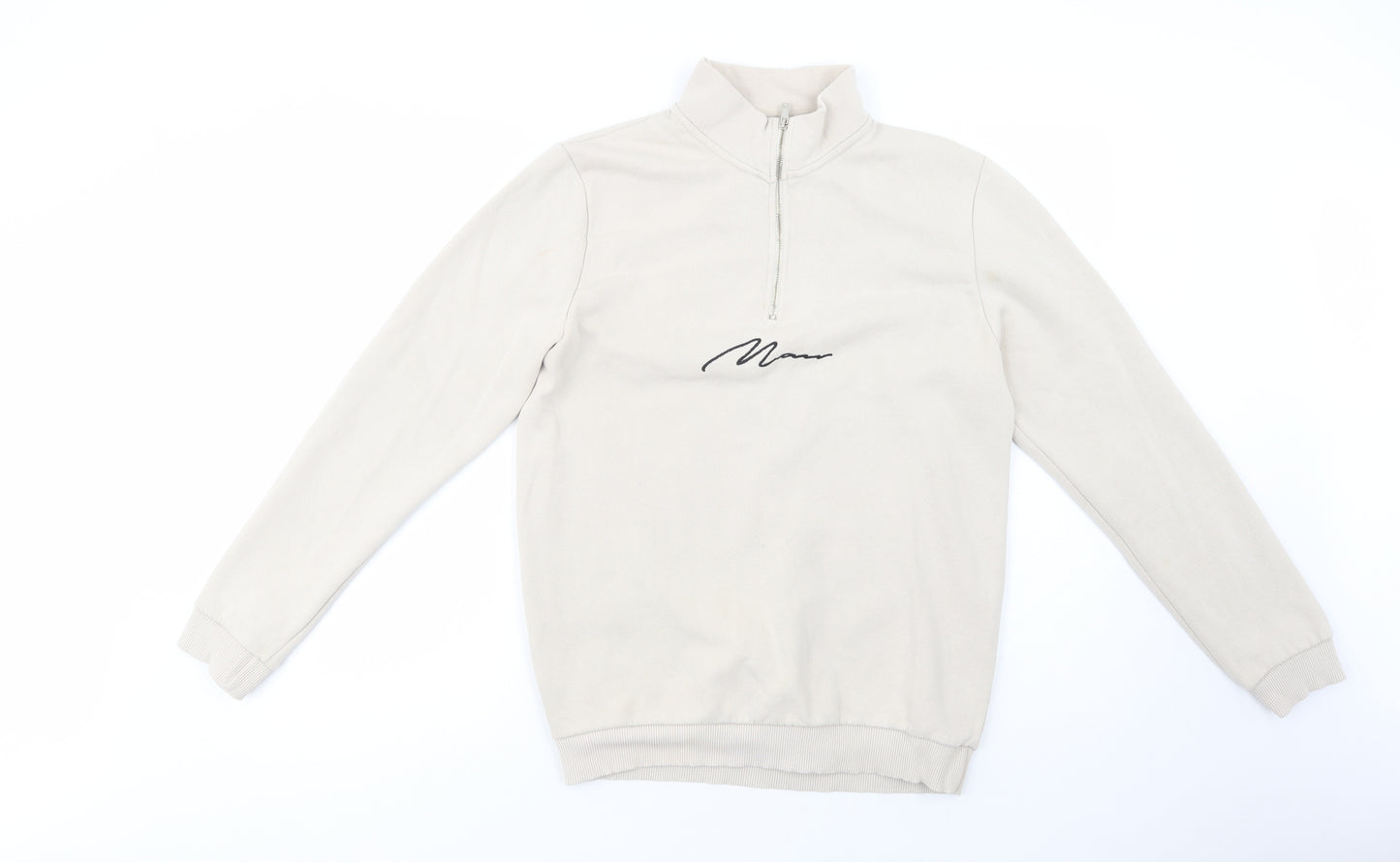 Boohoo Man Mens Beige  Cotton Pullover Sweatshirt Size S