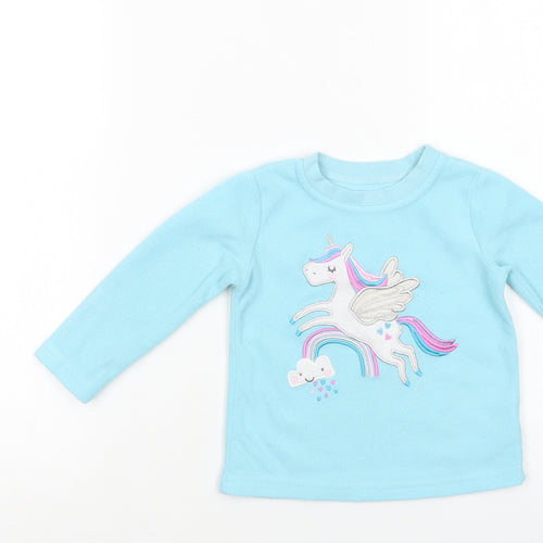 Dunnes Stores Baby Blue  Polyester Basic Blouse Size 12-18 Months Crew Neck Pullover - Unicorn