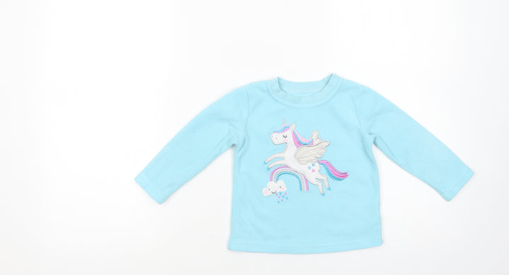 Dunnes Stores Baby Blue Polyester Basic Blouse Size 12-18 Months Crew Neck Pullover - Unicorn