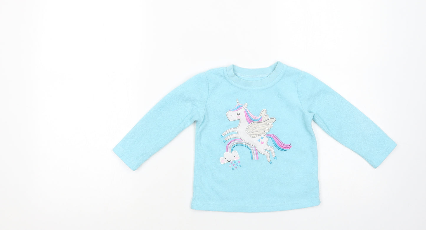 Dunnes Stores Baby Blue  Polyester Basic Blouse Size 12-18 Months Crew Neck Pullover - Unicorn