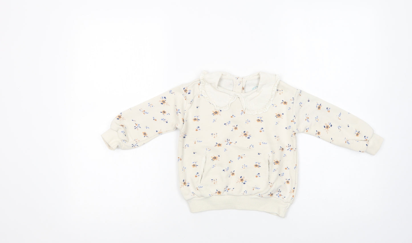 Leigh Tucker Baby Ivory Floral Cotton Pullover Jumper Size 18-24 Months  Button