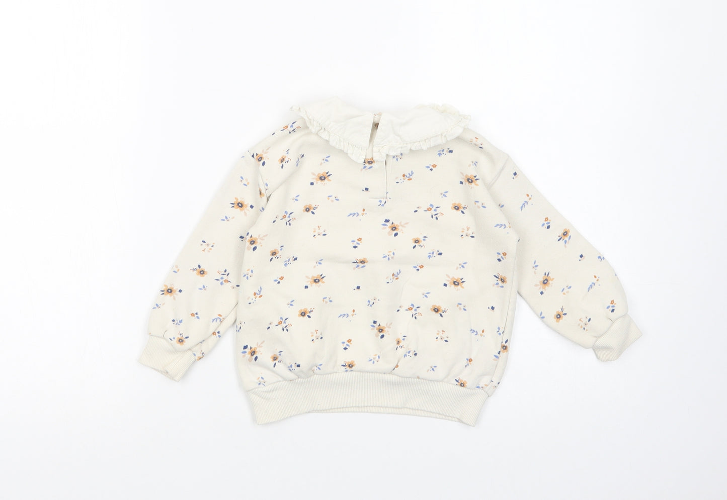 Leigh Tucker Baby Ivory Floral Cotton Pullover Jumper Size 18-24 Months  Button
