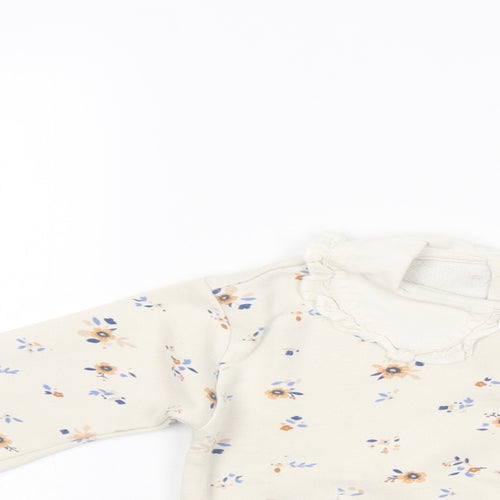 Leigh Tucker Baby Ivory Floral Cotton Pullover Jumper Size 18-24 Months  Button