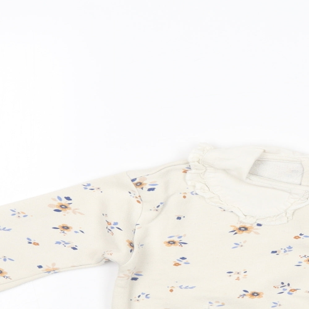 Leigh Tucker Baby Ivory Floral Cotton Pullover Jumper Size 18-24 Months  Button