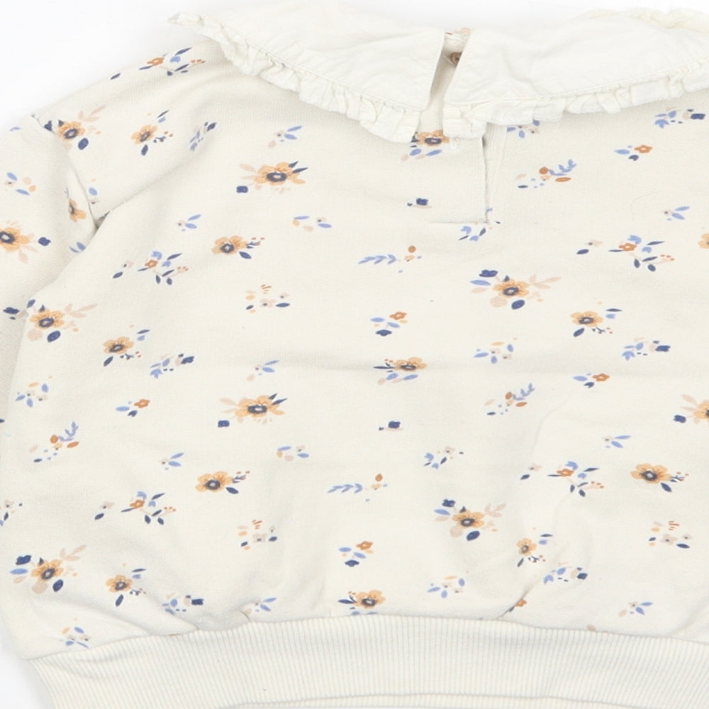 Leigh Tucker Baby Ivory Floral Cotton Pullover Jumper Size 18-24 Months  Button