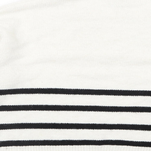 New Look Womens White Crew Neck Striped Acrylic Pullover Jumper Size M