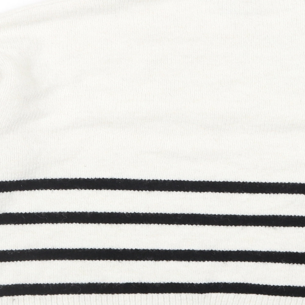New Look Womens White Crew Neck Striped Acrylic Pullover Jumper Size M