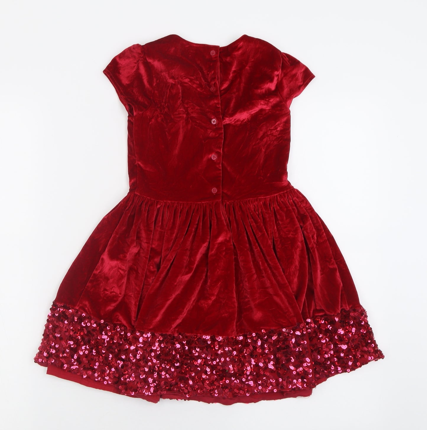 Marks and Spencer Girls Red  Polyester Fit & Flare  Size 6-7 Years  Crew Neck Button