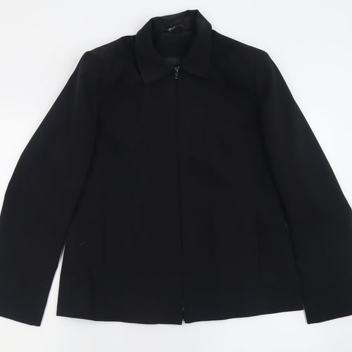 BHS Womens Black   Jacket  Size 12  Zip - Padded Shoulders