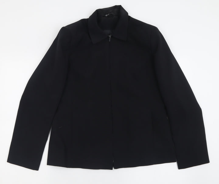 BHS Womens Black Jacket Size 12 Zip - Padded Shoulders