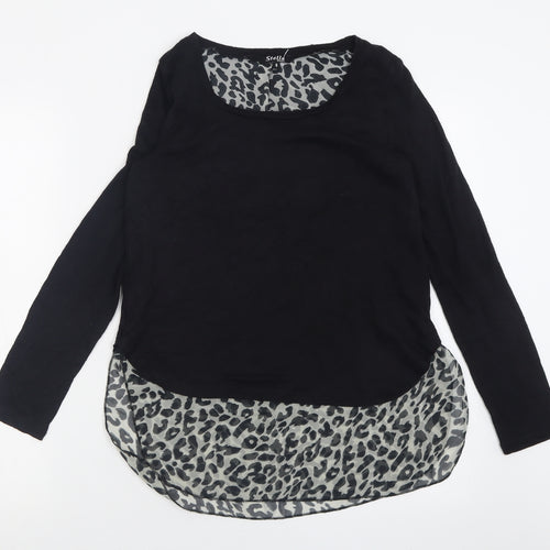 Stella Morgan Womens Black Crew Neck Animal Print Cotton Pullover Jumper Size 8