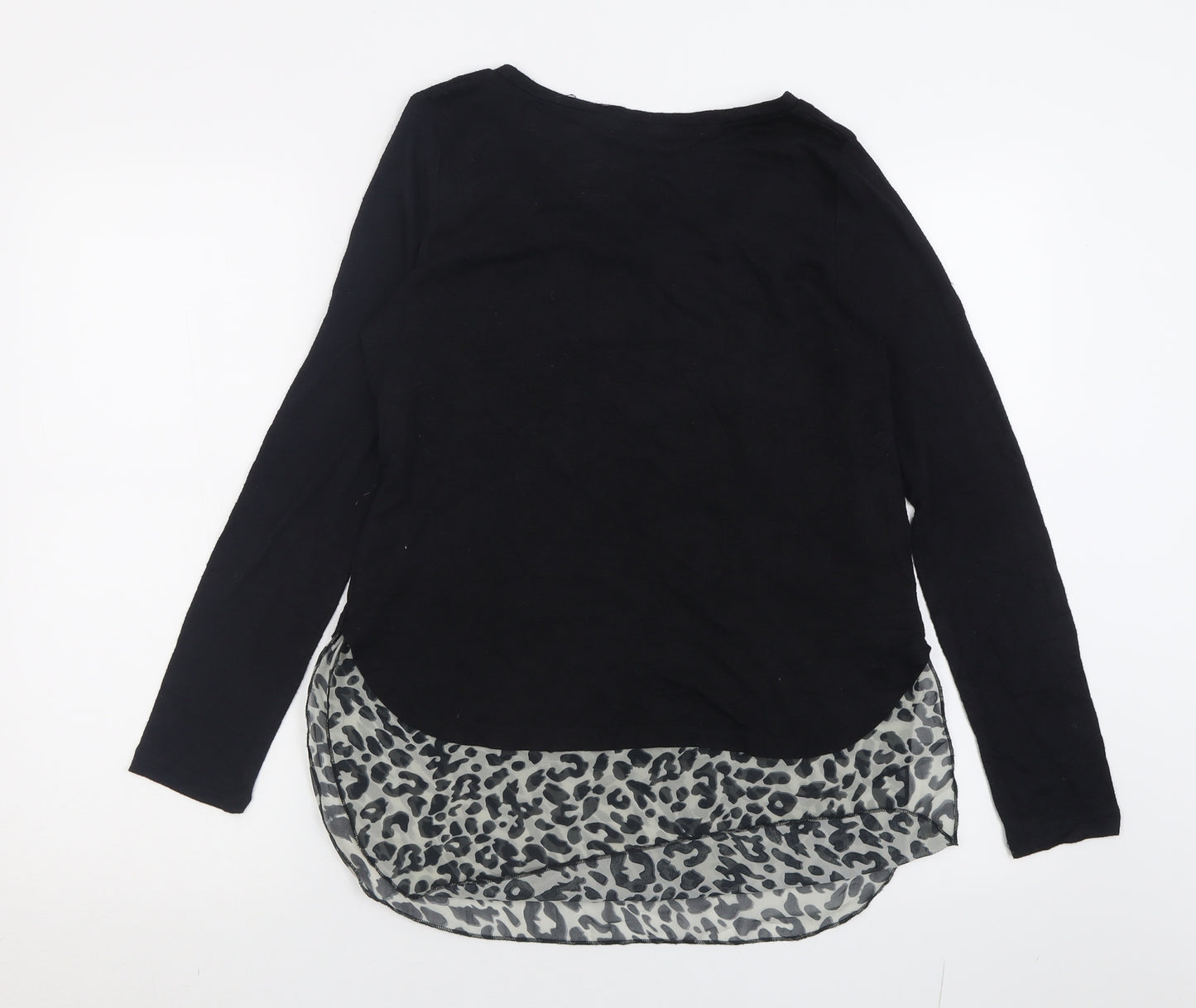 Stella Morgan Womens Black Crew Neck Animal Print Cotton Pullover Jumper Size 8