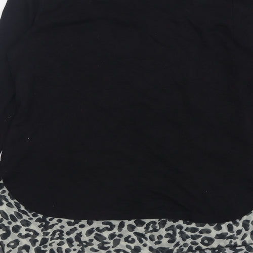 Stella Morgan Womens Black Crew Neck Animal Print Cotton Pullover Jumper Size 8
