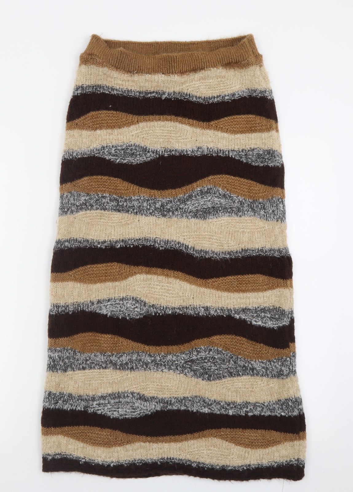 Primark Womens Brown Striped Acrylic A-Line Skirt Size M
