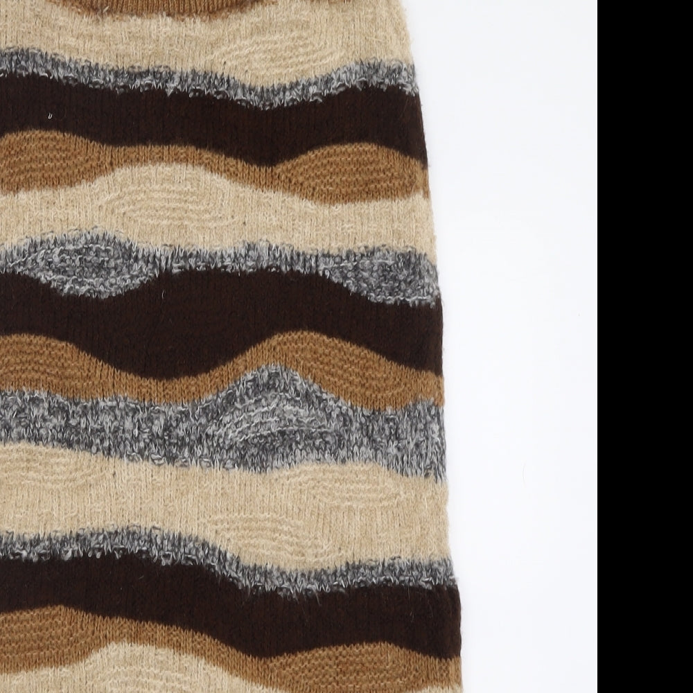 Primark Womens Brown Striped Acrylic A-Line Skirt Size M