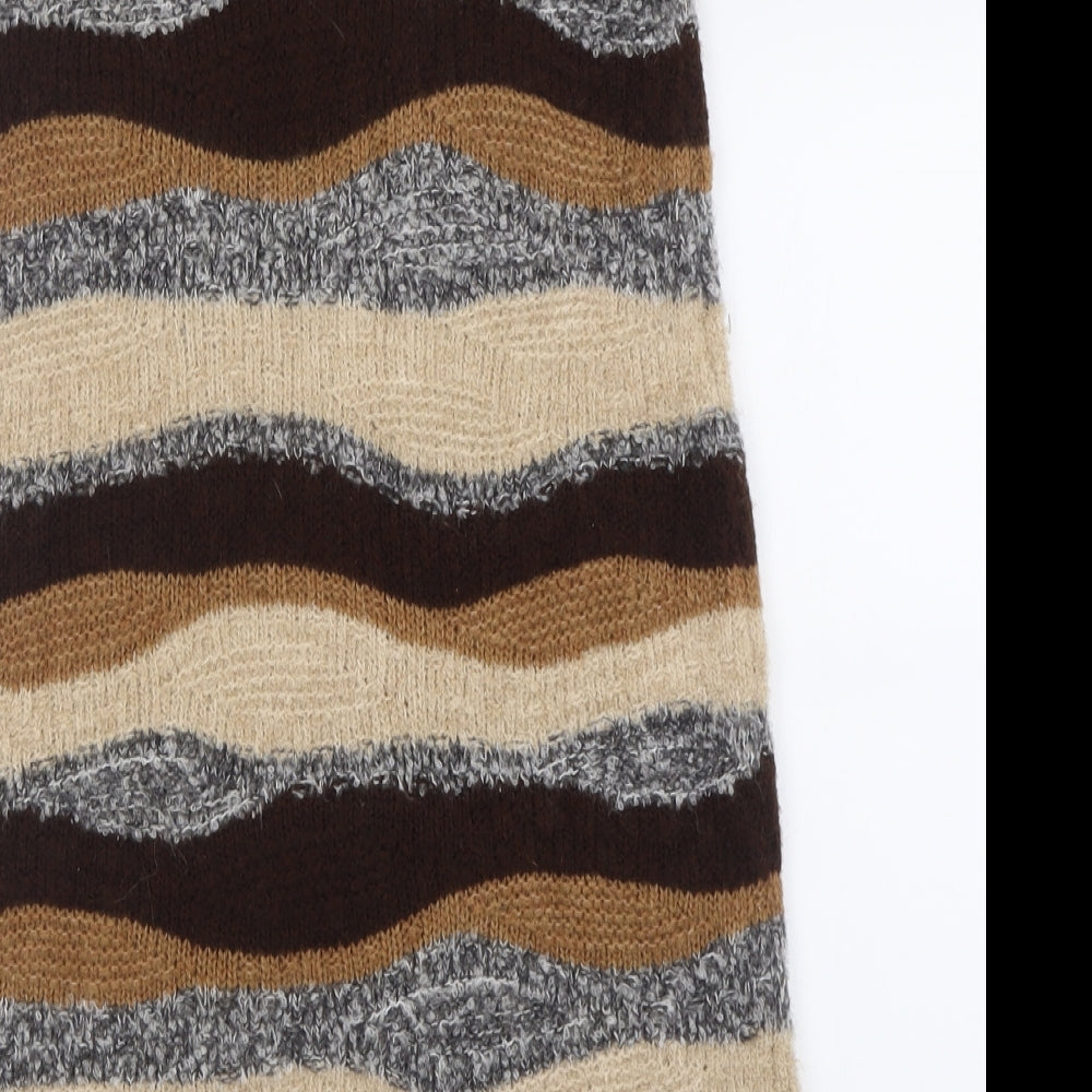 Primark Womens Brown Striped Acrylic A-Line Skirt Size M