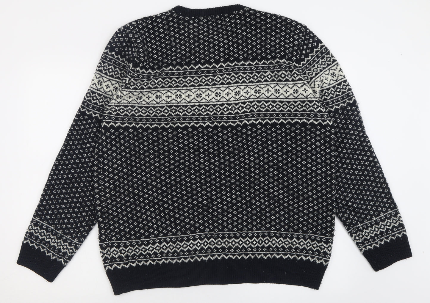 F&F Mens Black Crew Neck Geometric Acrylic Pullover Jumper Size XL