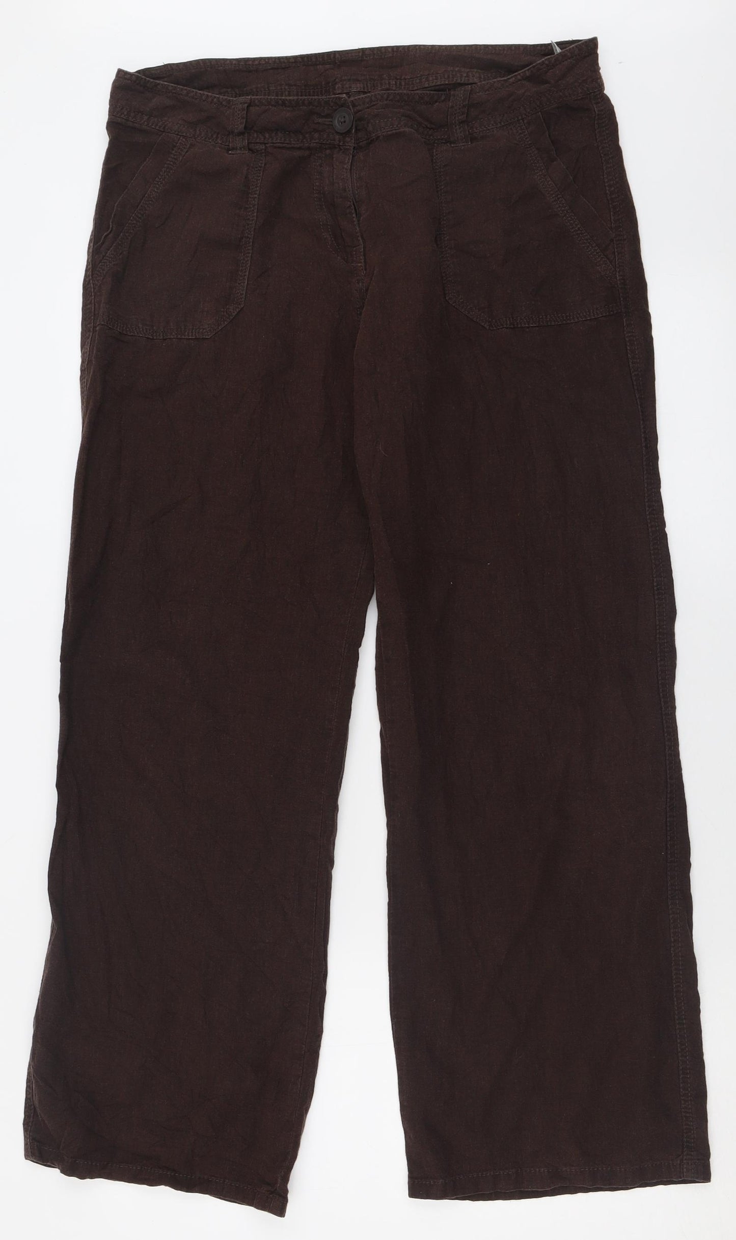 Marks and Spencer Womens Brown  Linen Trousers  Size 14 L30 in Regular Button