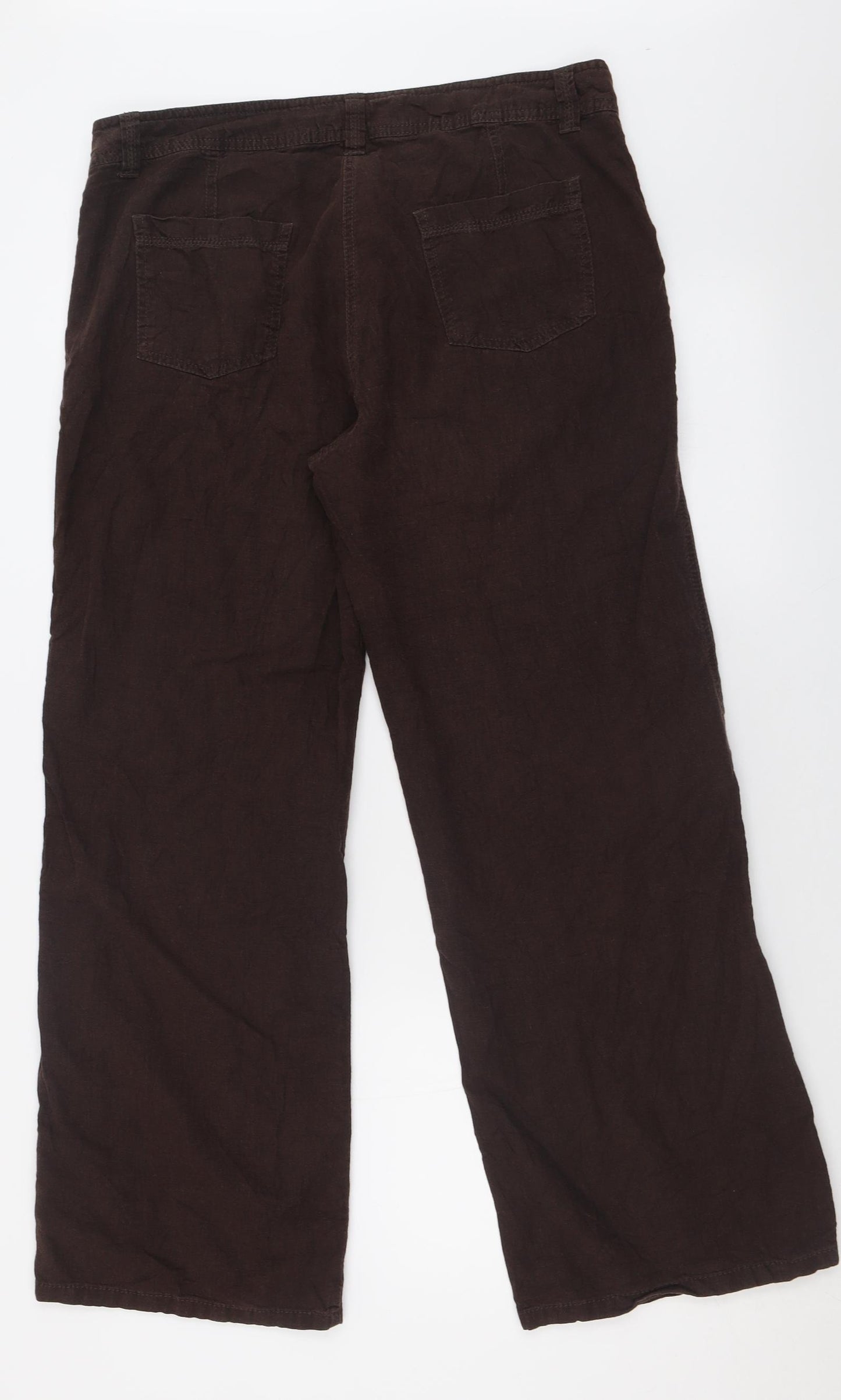 Marks and Spencer Womens Brown  Linen Trousers  Size 14 L30 in Regular Button