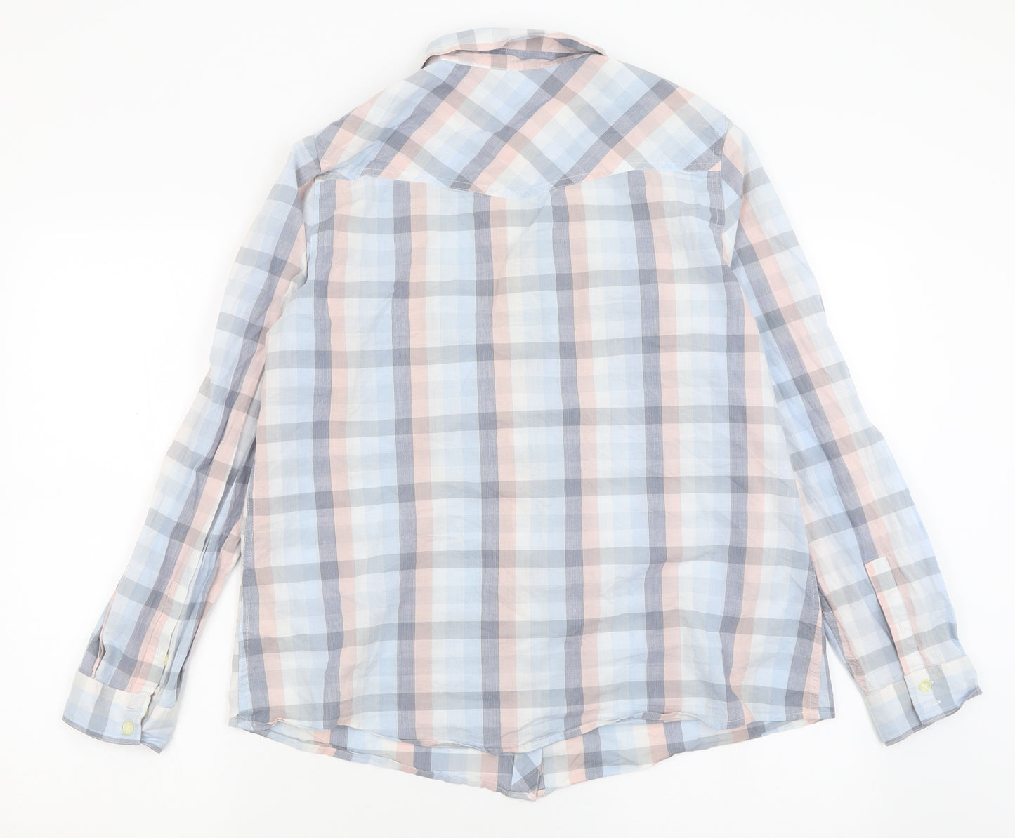 Marks and Spencer Womens Blue Check Cotton Basic Button-Up Size 16 Collared